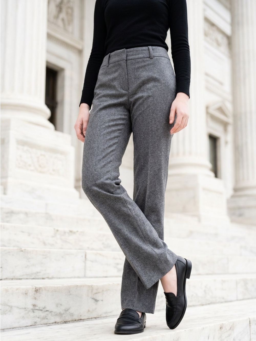 Banana Republic Grey Wool Blend Wide Leg Trousers Dress Pants, Lined